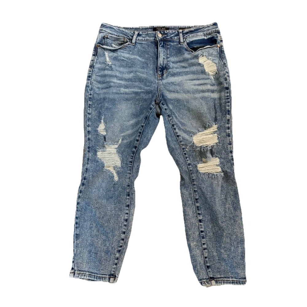Judy Blue Jeans 18W (36x25) Boyfriend Fit Distressed Acid Wash Ripped JB88281